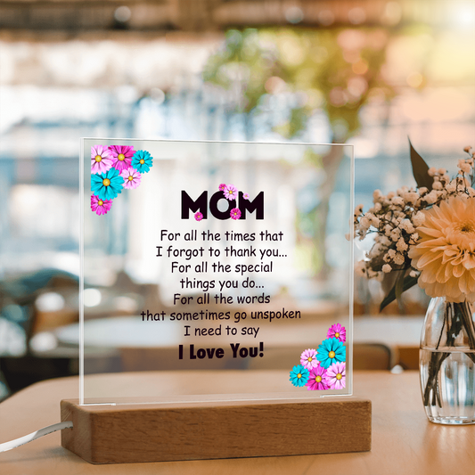 🌸 To My Mom – Thank You & I Love You Acrylic Plaque 🌸
