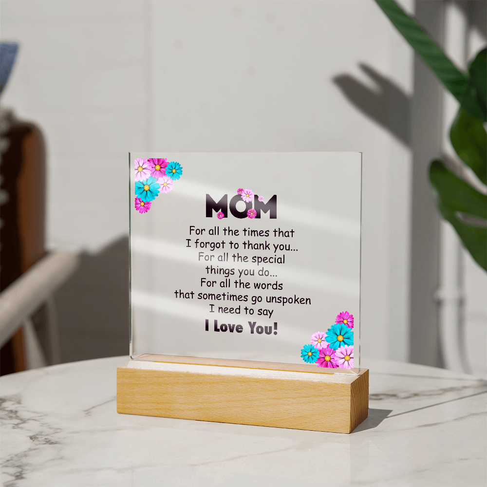 🌸 To My Mom – Thank You & I Love You Acrylic Plaque 🌸