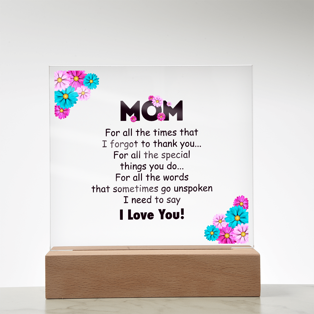 🌸 To My Mom – Thank You & I Love You Acrylic Plaque 🌸