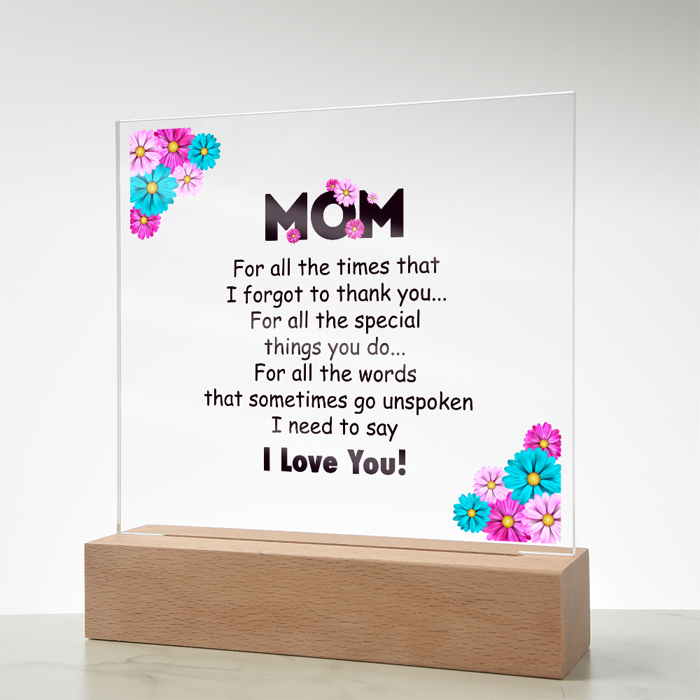 🌸 To My Mom – Thank You & I Love You Acrylic Plaque 🌸