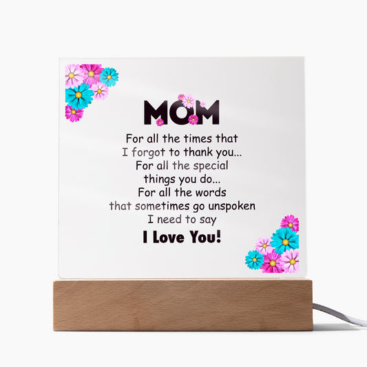 🌸 To My Mom – Thank You & I Love You Acrylic Plaque 🌸